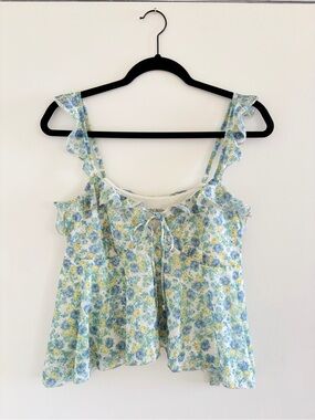 wild fable Blue & Yellow Floral Ruffle Tie-Front Cami